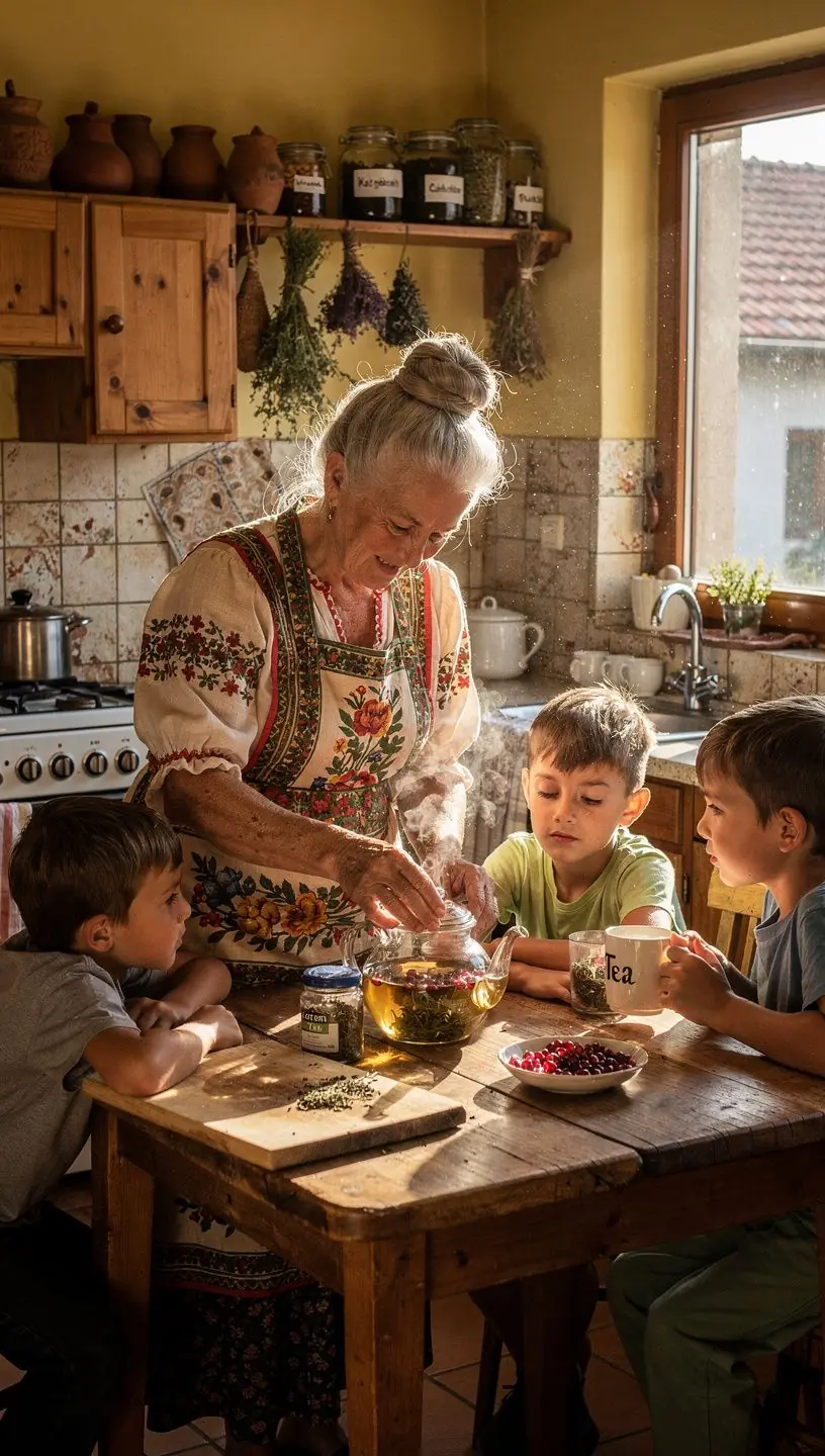 Granátalma és zöld tea levelek frissítő keveréke egy csésze teában.